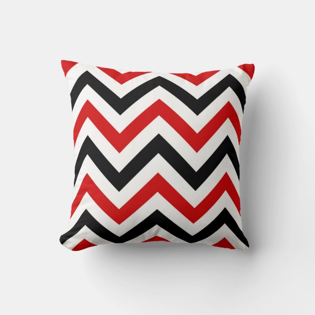 Red, White, Black Large Chevron ZigZag Pattern Cushion (Front)