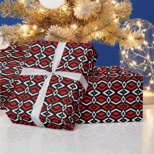 Red White & Black Mudcloth-Inspired Geometric Wrapping Paper