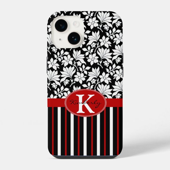 Red, white black name and initial iPhone case (Back)