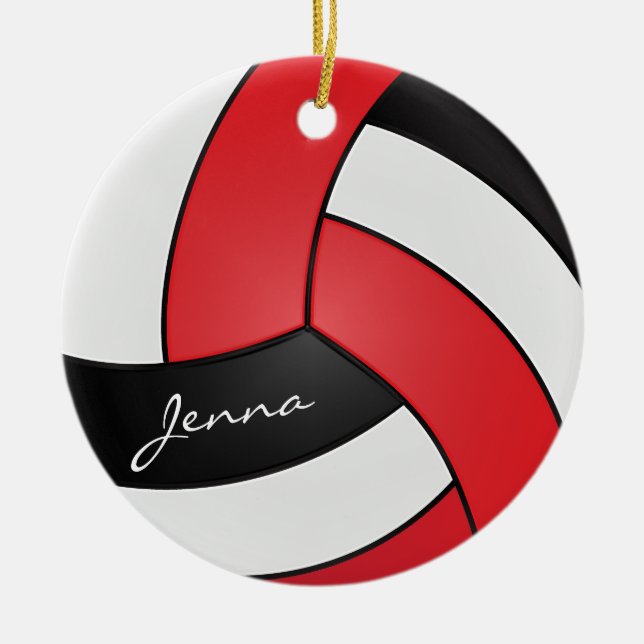 Red, White & Black Personalise Volleyball 🏐 Ceramic Tree Decoration (Front)
