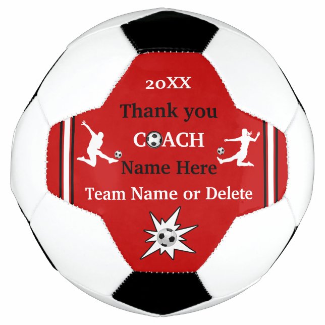 Red, White, Black Personalised Soccer Ball Gift (Front)
