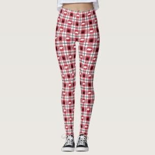 Red White & Black Plaid Bear Paw Flannel Leggings