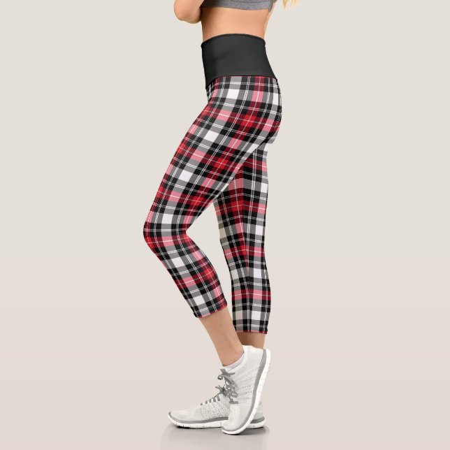 Red White Black Plaid Capri Leggings (Left)