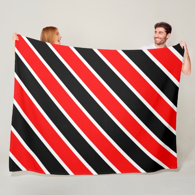 Red White Black Stripes Fleece Blanket (In Situ)