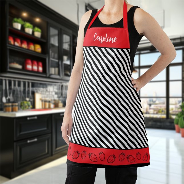 Red, White & Black Stripes & Strawberries Apron (Creator Uploaded)