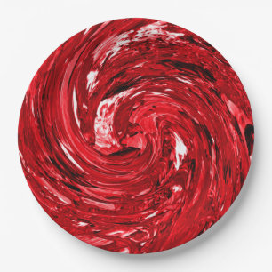 Red White Black Swirl Design  Paper Plate