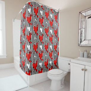 Red White Black Valentine Hearts Shower Curtain
