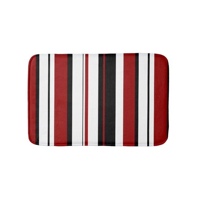 Red White Black Vertical Stripes Bath Mat (Front)