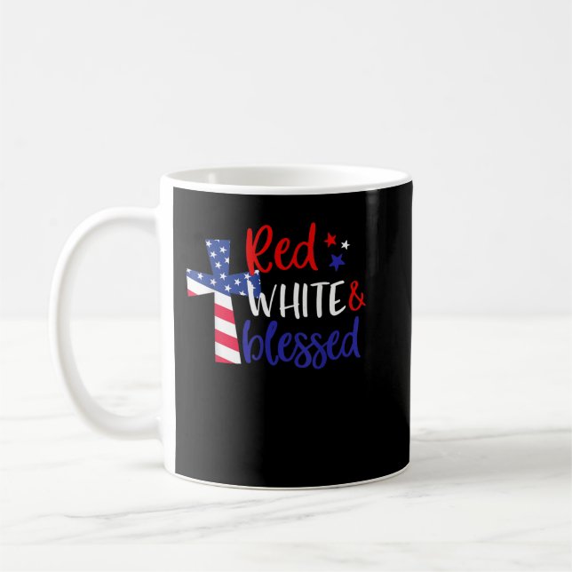 Red White Blessed American Jesus Cross Christian 4 Coffee Mug (Left)