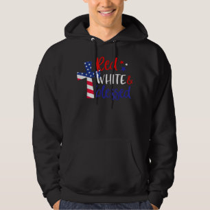Red White Blessed American Jesus Cross Christian 4 Hoodie