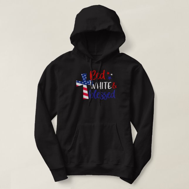 Red White Blessed American Jesus Cross Christian 4 Hoodie (Design Front)