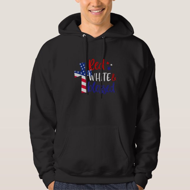 Red White Blessed American Jesus Cross Christian 4 Hoodie (Front)