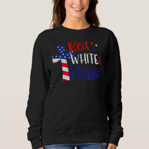 Red White Blessed American Jesus Cross Christian 4 Sweatshirt