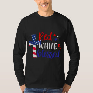 Red White Blessed American Jesus Cross Christian 4 T-Shirt