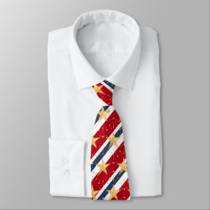 Red White & Blue 4th July Large Gold Star Spangled Tie