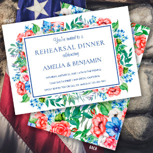 Red White Blue 4th July Wedding Rehearsal Dinner Invitation