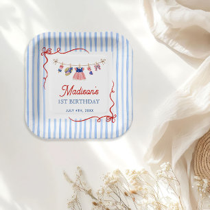 Red, White & Blue 4th of July 1st Birthday Paper Plate