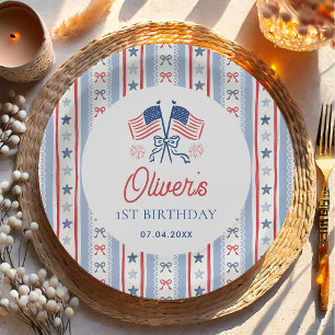Red, White & Blue 4th of July 1st Birthday Paper Plate
