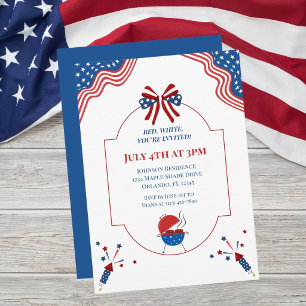 Red White Blue 4th of July BBQ Party Patriotic Fun Invitation