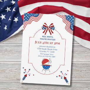 Red White Blue 4th of July BBQ Party Patriotic Fun Invitation