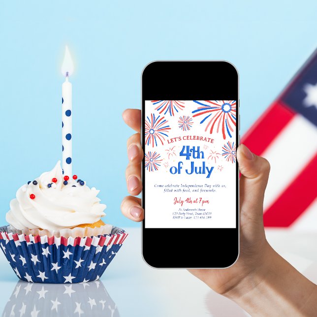 Red, White & Blue 4th of July Fireworks Party Invitation (Creator Uploaded)