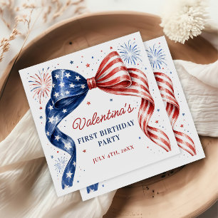 Red White & Blue 4th of July Girl Birthday Napkin