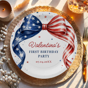 Red White & Blue 4th of July Girl Birthday Paper Plate