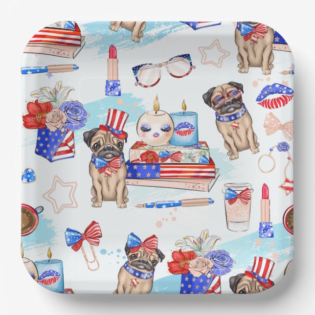 RED WHITE BLUE 4TH OF JULY ITEMS PAPER PLATE (Front)