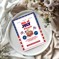 Red White Blue 4th of July Summer Picnic Invitatio