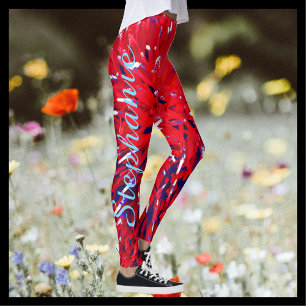 Red White Blue Abstract, Personalised Name Leggings