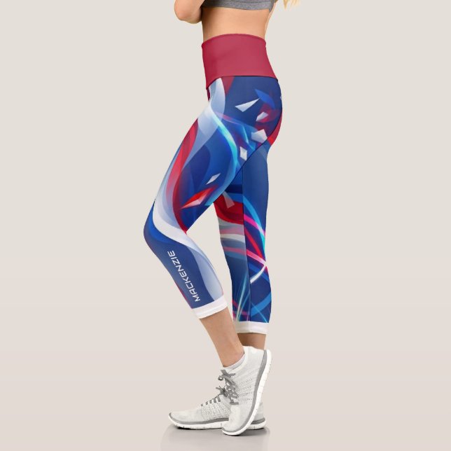 Red White Blue Abstract with Your Name Capri Leggings (Left)