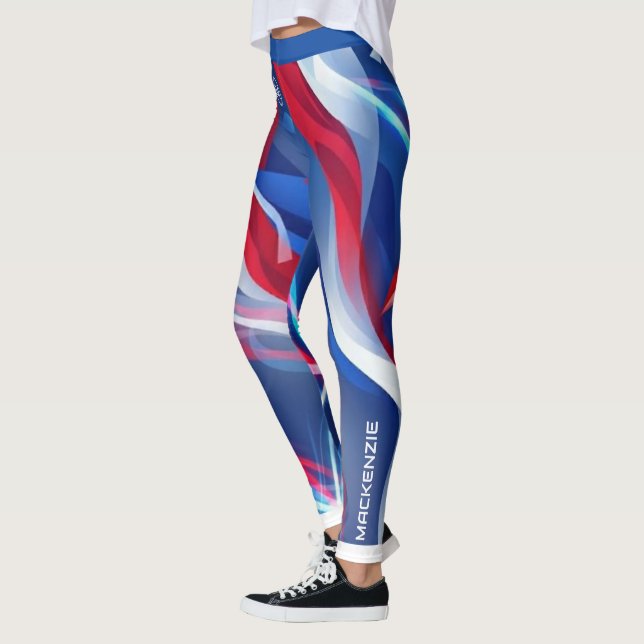 Red White Blue Abstract with Your Name Leggings (Left)