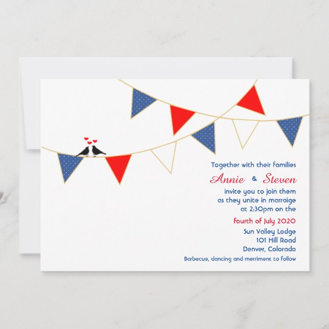 Red White Blue America Bunting Wedding Invitation (Front)
