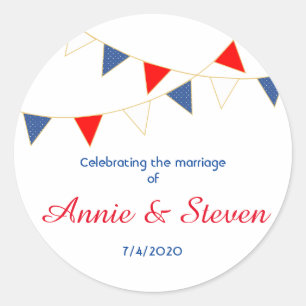 Red White & Blue America Bunting Wedding Sticker