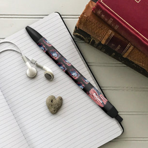 Red White Blue American Flag Eagle Roses Patriotic Black Ink Pen