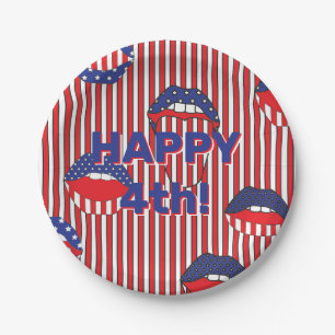 Red White Blue American Flag Mouth Paper Plate