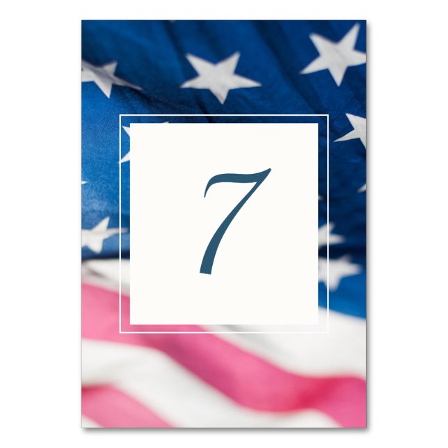 Red White Blue American Flag Patriotic Wedding Table Number (Front)