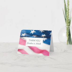 Red White Blue American Flag Patriotic Wedding Thank You Card