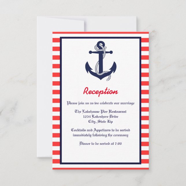 Red White & Blue Anchor - Reception Invitation (Front)