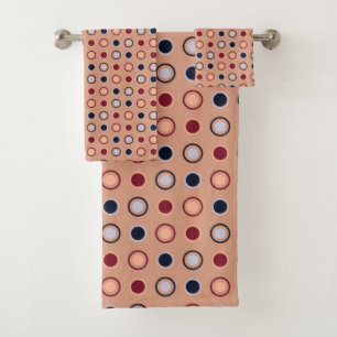 Red, white, blue and Beige Dots Bath Towel Set