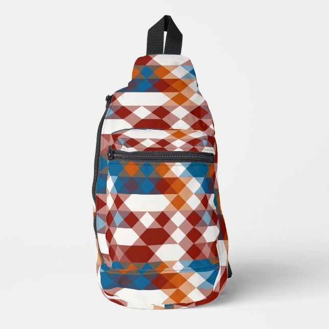 red white blue and orange geometric sling bag (Front)