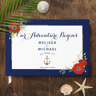 Red, White, & Blue Anemones Nautical Wedding Guest Book