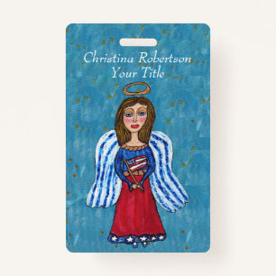 Red White Blue Angel American Flag Gold Stars ID Badge