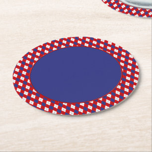 Red,White,Blue Argyle 1-PULP PARTY COASTERS, blue Round Paper Coaster