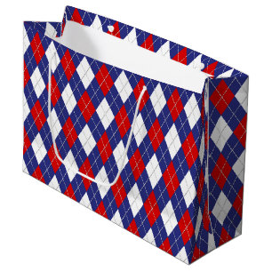 Red, White-Blue Argyle 2-GIFT BAG L