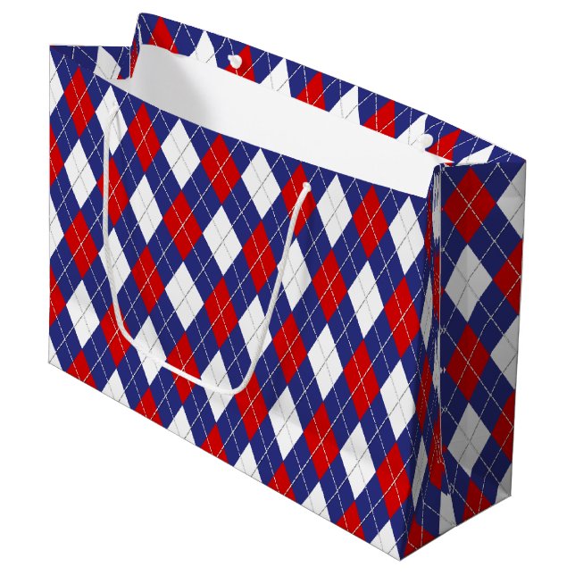 Red, White-Blue Argyle 2-GIFT BAG L (Front Angled)
