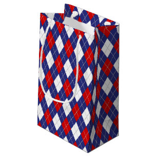 Red, White-Blue Argyle 2-GIFT BAG S