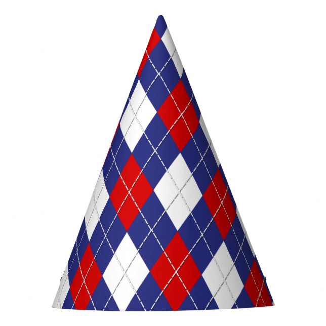 Red,White,Blue Argyle 2-PAPER PARTY HATS (Front)
