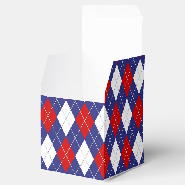 Red,White,Blue Argyle 2-PARTY FAVOR BOX,sq box (Opened)