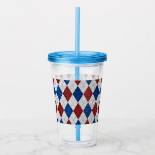 Red, White, Blue Argyle July 4 Glitter Acrylic Tumbler
